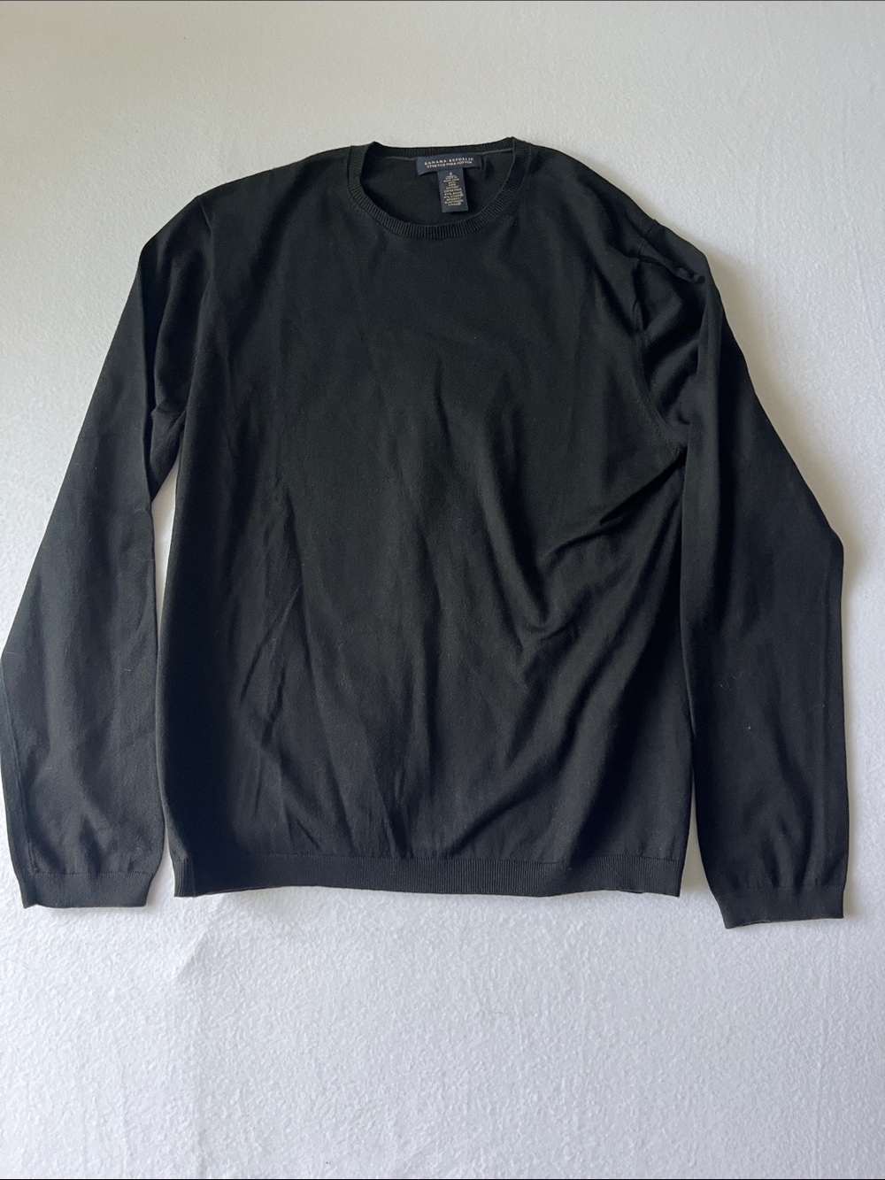 Banana Republic Men's Black Crewneck Stretch Pina Cotton Pullover Sweater